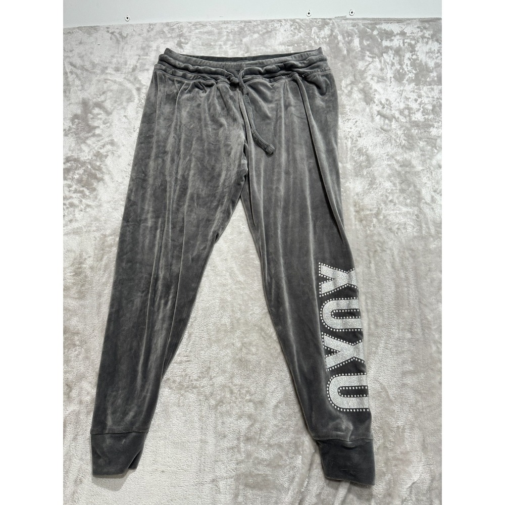 XOXO Y2K Gray Joggers Womens Size Large Gray Crushed Velvet Elastic Waist EUC
